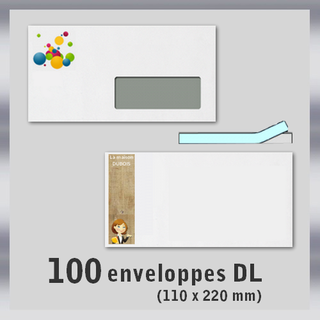 100 enveloppes DL 110x220 mm
